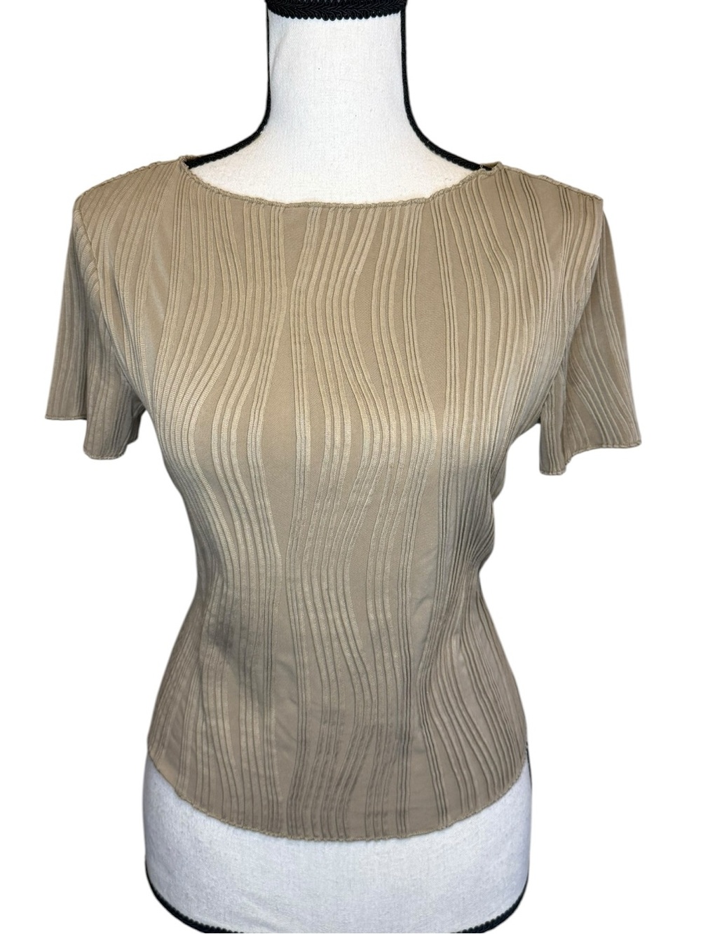RIHOAS Beige Short Sleeve Textured Knit Top